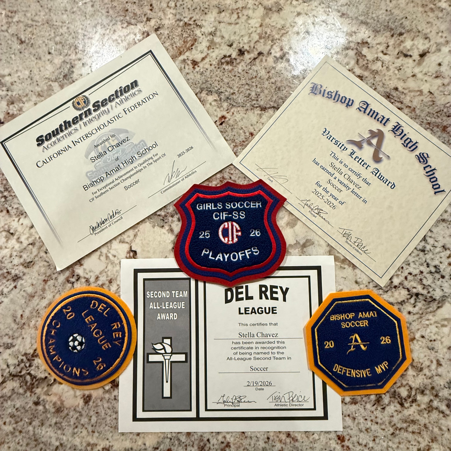 Stella Chavez soccer awards: CIF, varsity letter, All-League, Defensive MVP